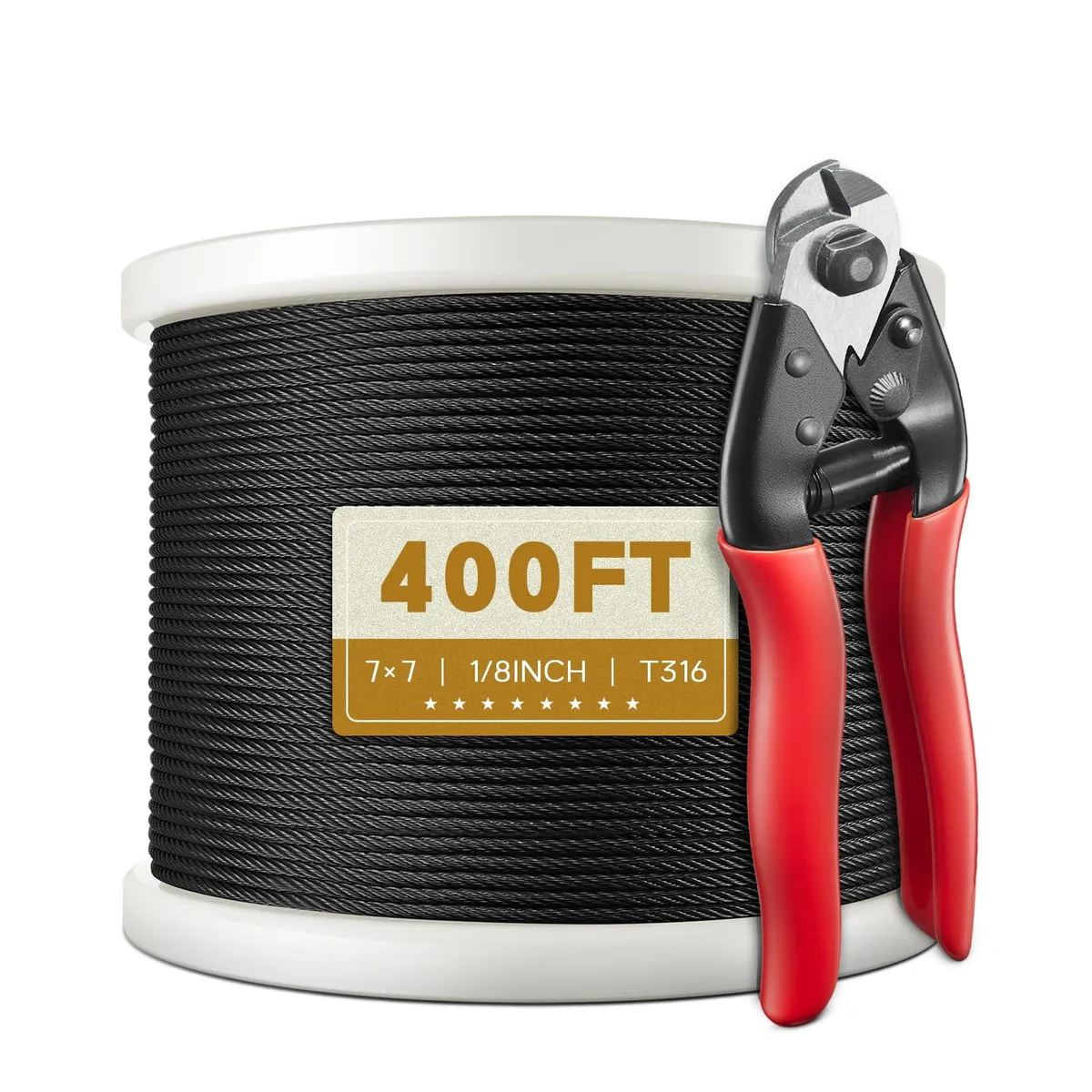  KALLSDY 400FT 1/8" T316 Black Stainless Steel Cable 1780 lbs — product photo