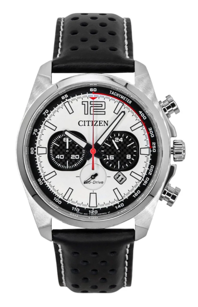 Citizen Citizen Eco-Drive Chronograph CA4640-09A White Dial 100M Leather Strap Watch — product photo
