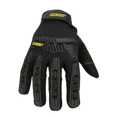 Black Estwing Impact Breaker work gloves medium size with TPR knuckle padding and anti-vibration palm overlay