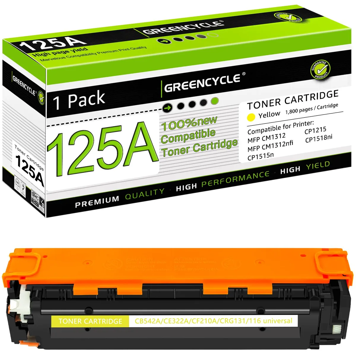 GREENCYCLE GREENCYCLE 125A CB542A Yellow Toner Cartridge 1400 Pages — product photo