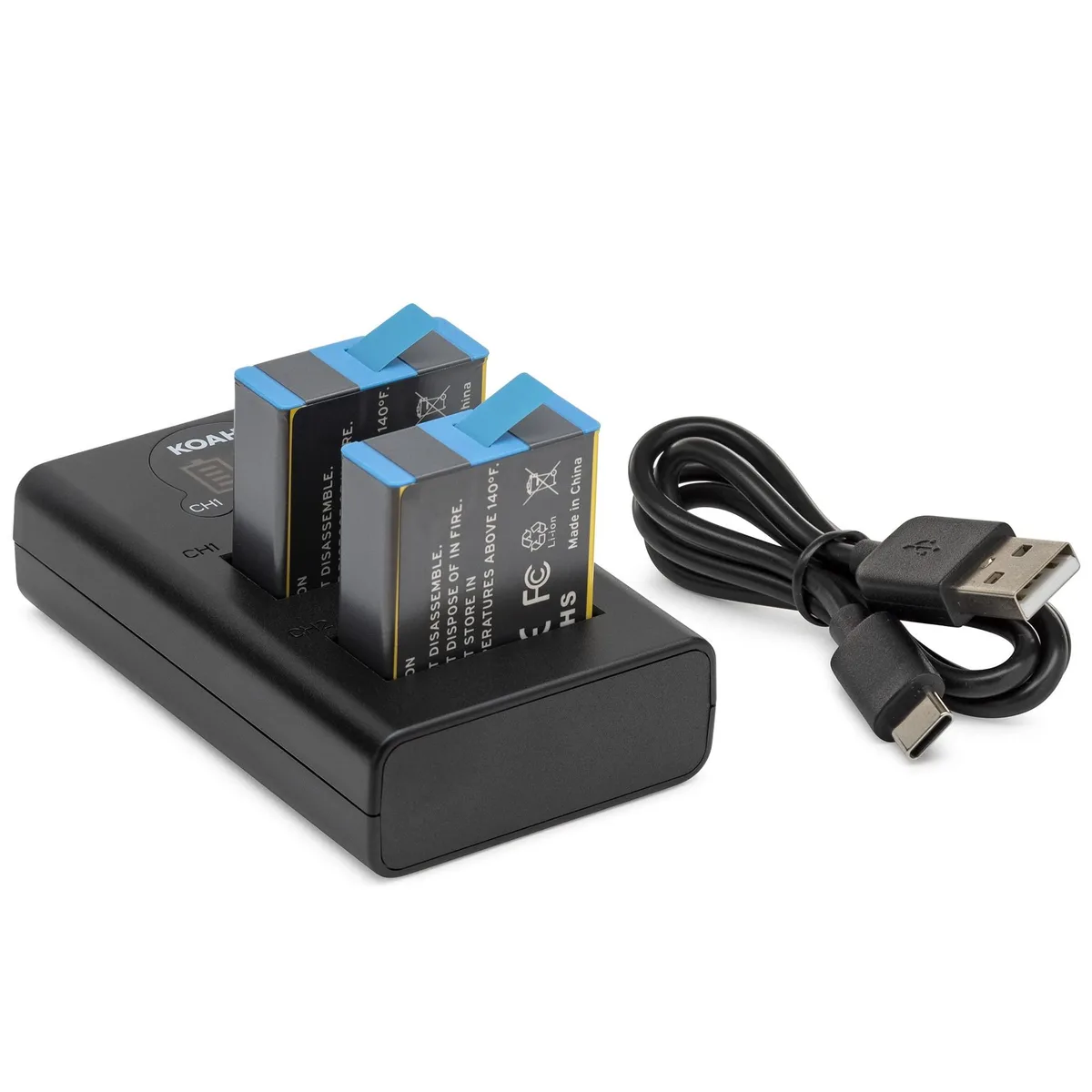 Koah Koah Pro 2-Pack AHDBT-901 Battery Kit with Dual LCD Charger for GoPro HERO10/9 Black — product photo