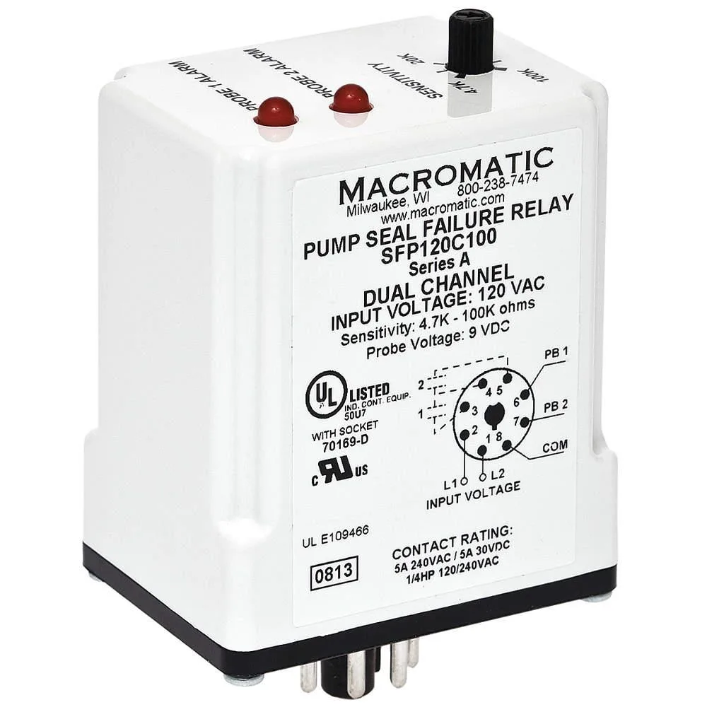 Macromatic Macromatic SFP120C100 Pump Seal Failure Relay 120VAC 2-SPNO — product photo