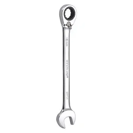 Chrome combination wrench 18 mm ratcheting box end 15 degree offset
