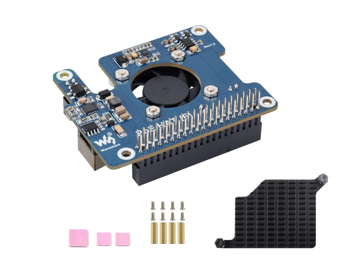 WaveShare WaveShare PoE HAT (F) with Metal Heatsink for Raspberry Pi 5 2 in 1 accessory — product photo