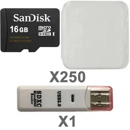 SanDisk SanDisk 16GB microSDHC Class 4 Kit 250 Cards + Reader — product photo