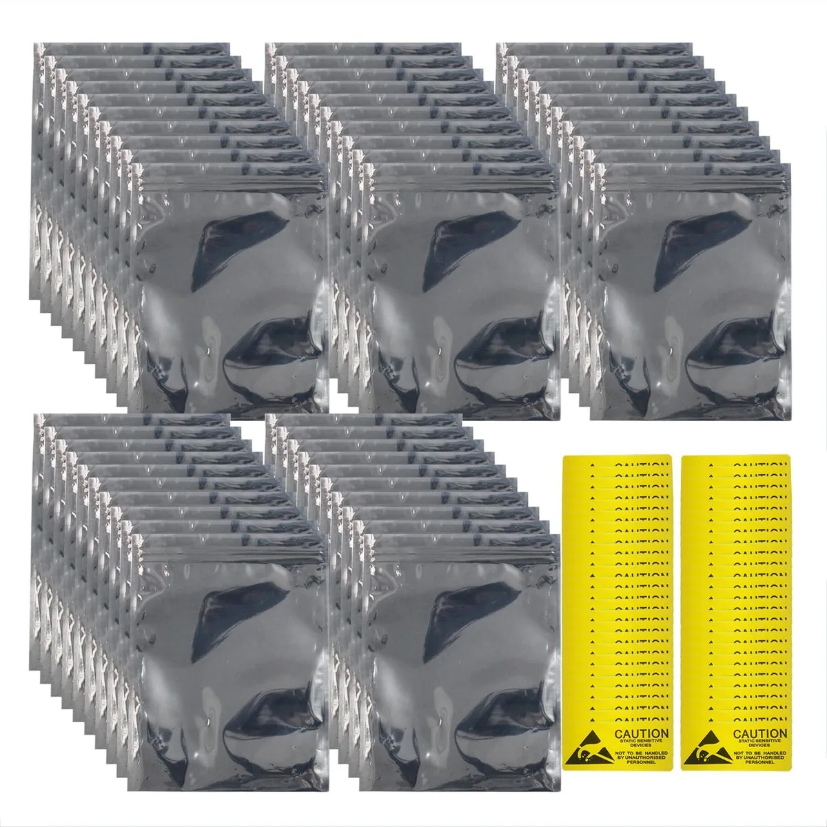 Stack of fifty beige metallised ziplock bags, semi-transparent, 8.7 by 9.5 inches