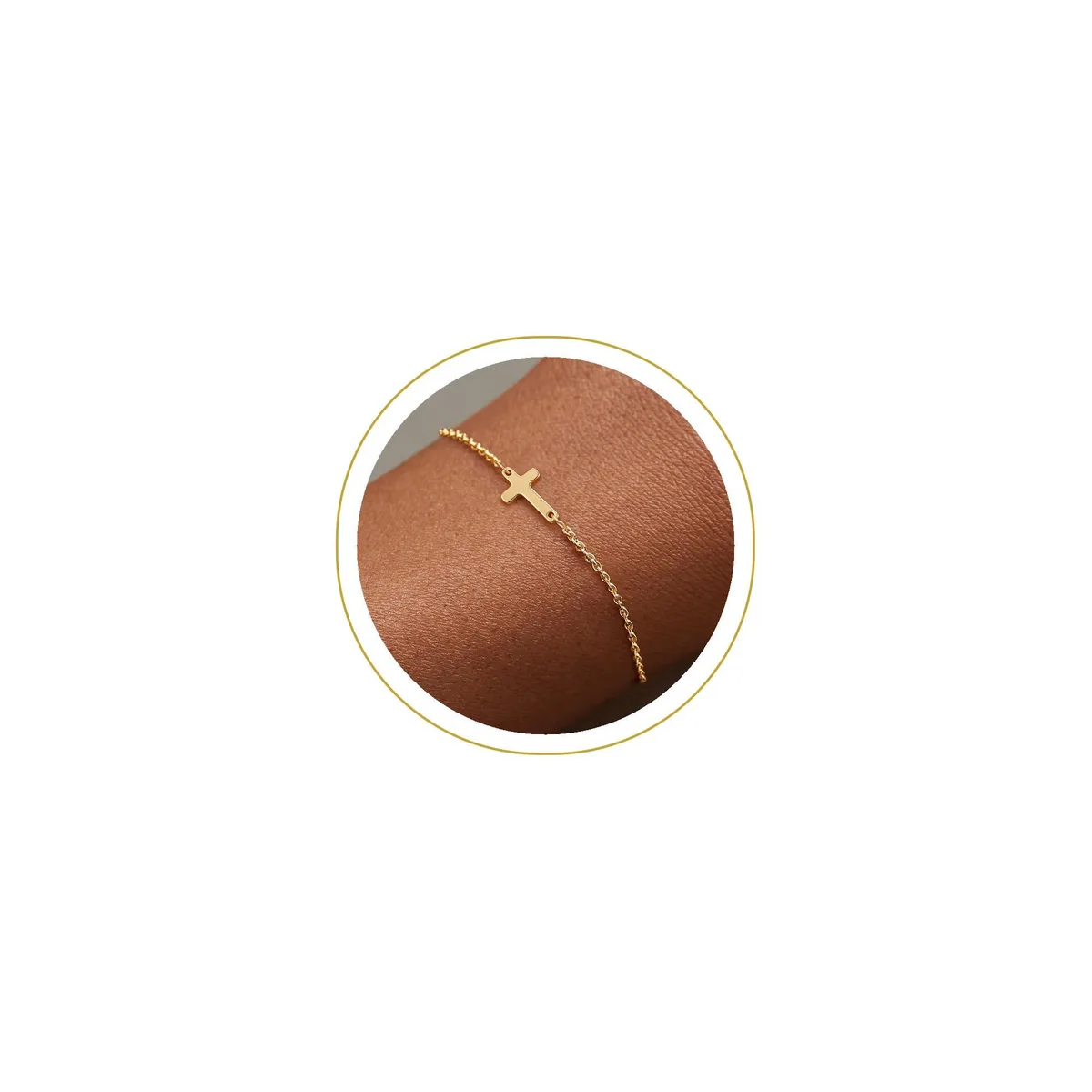  Tewiky 14k Gold Plated Cross Bracelet 6.5+2 Inches — product photo