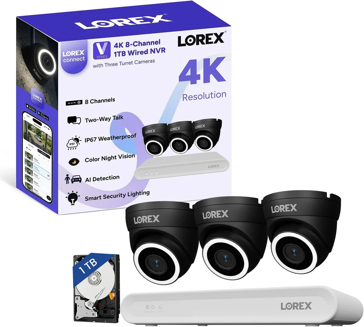 Lorex Lorex V-Series 8Ch 4K NVR System 3 IP PoE Cameras — product photo