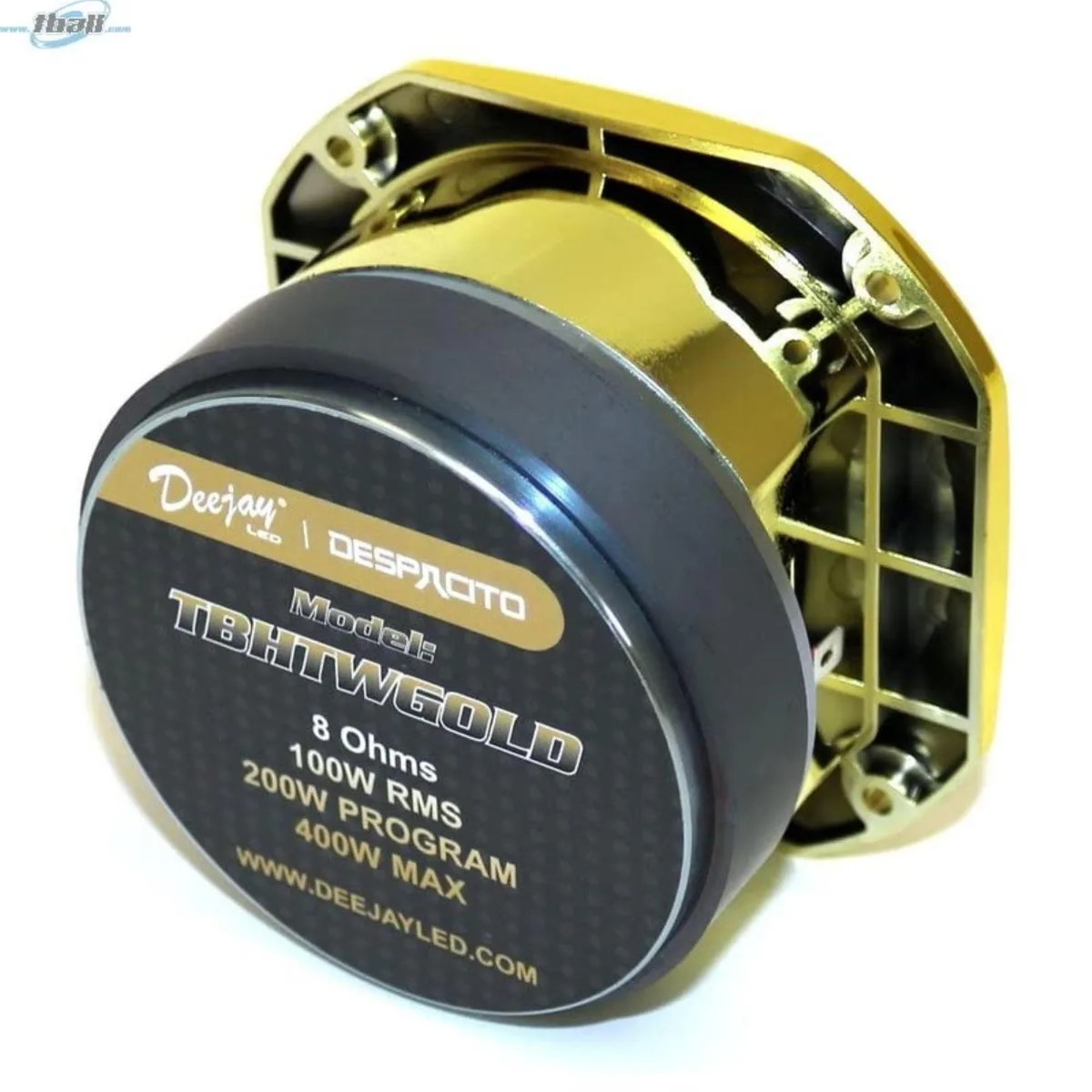Gold bullet tweeter with cylindrical body and flared horn