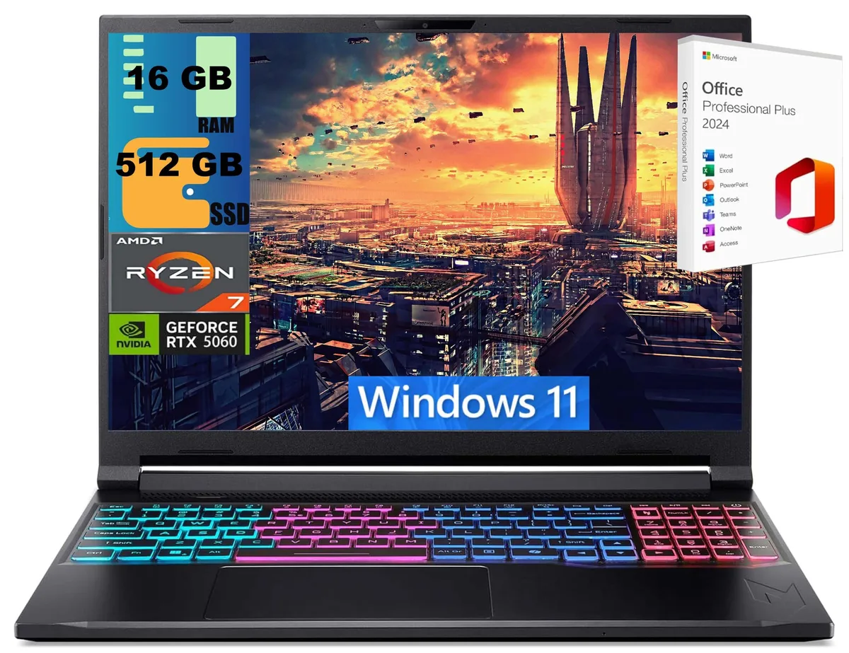 Acer America Acer America Nitro 16 gaming laptop Ryzen 7 260 RTX 5060 16GB 512GB 16" 180Hz — product photo
