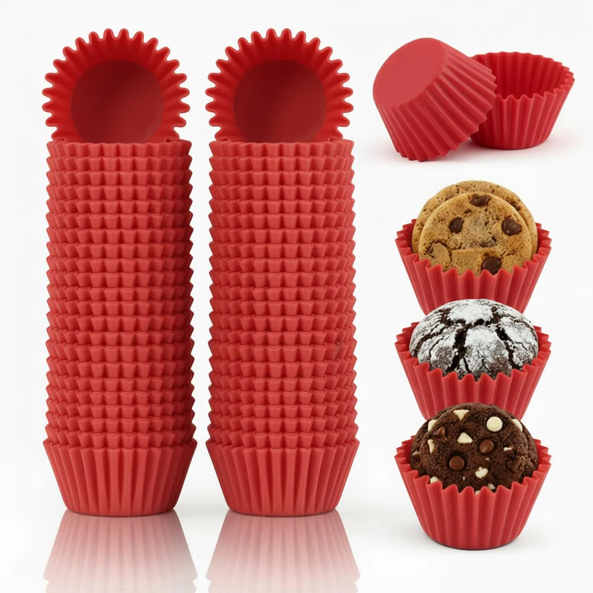 Stack of one thousand red paper mini cupcake liners, 2.5cm base, 2cm high, disposable, 82g total