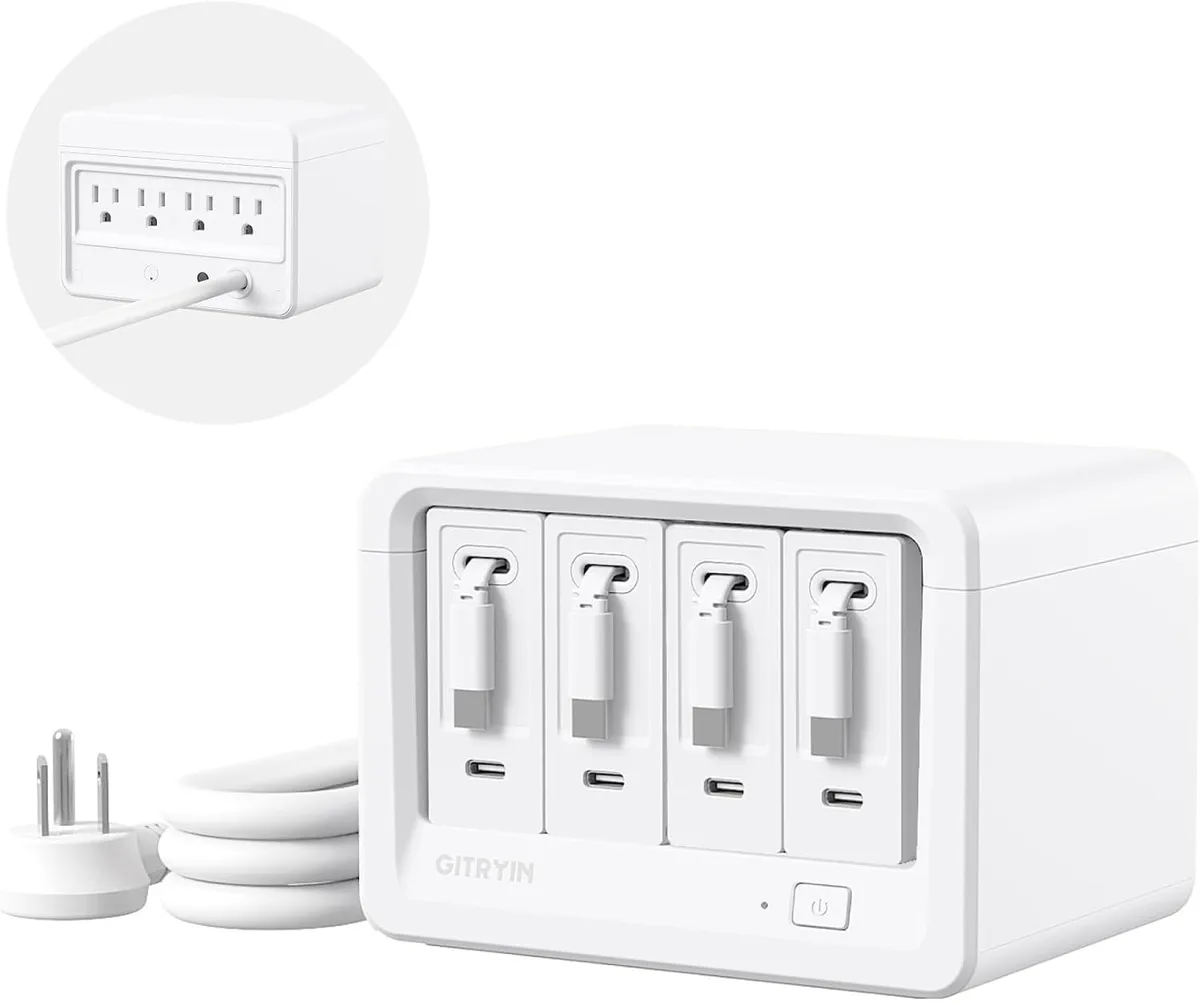 BFKK BFKK 12-in-1 Desktop Charging Station 40W 4 Retractable USB-C 33.5in 4 AC 1020J Surge Protection — product photo