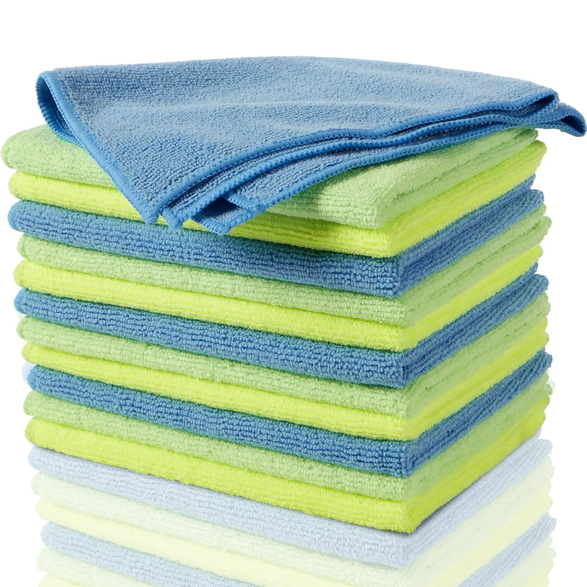 Twelve 16 by 12 inch microfiber cloths, lint free, plush finish