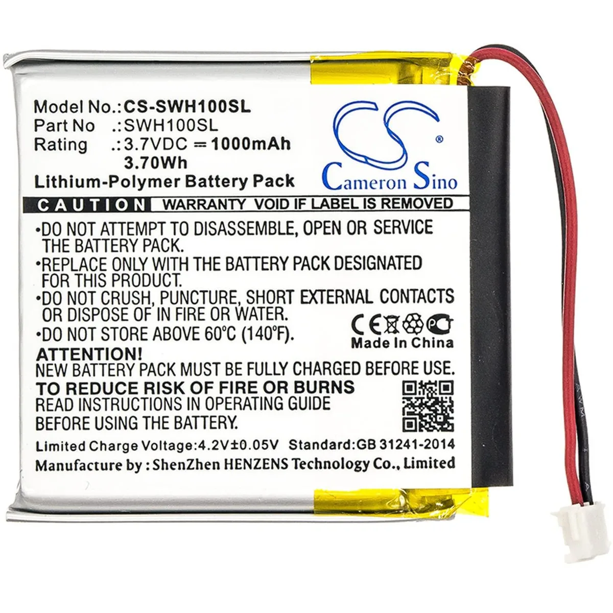 CS Cameron Sino 1000 mAh 3.7 V lithium polymer battery for Sony WH-1000XM3 WH-1000XM4 WH-CH710N/B — product photo