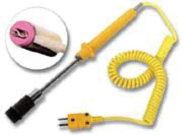 Silver Type K surface probe with mini plug and coiled cable