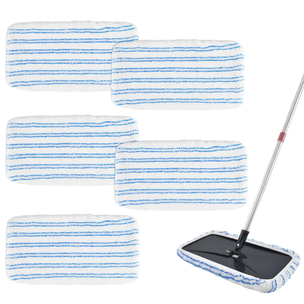 White rectangular box containing five microfiber mop pads, 17.5 cm long