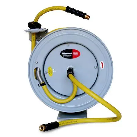 Enclosed spring hose reel, powder-coated steel, 50 ft hose