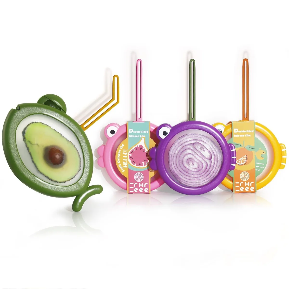 Four fish-shaped silicone food containers with matte ABS shells, 5.1 in each