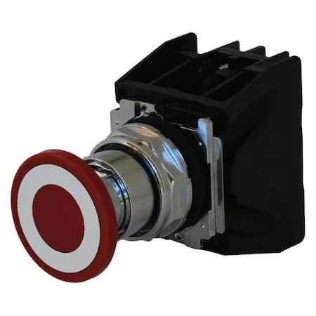 Red 30 mm metal mushroom push button with chrome bezel