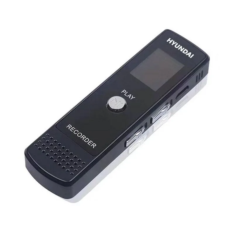 Black rectangular voice recorder with rounded edges, 3.5 mm earphone jack and USB 2.0 port