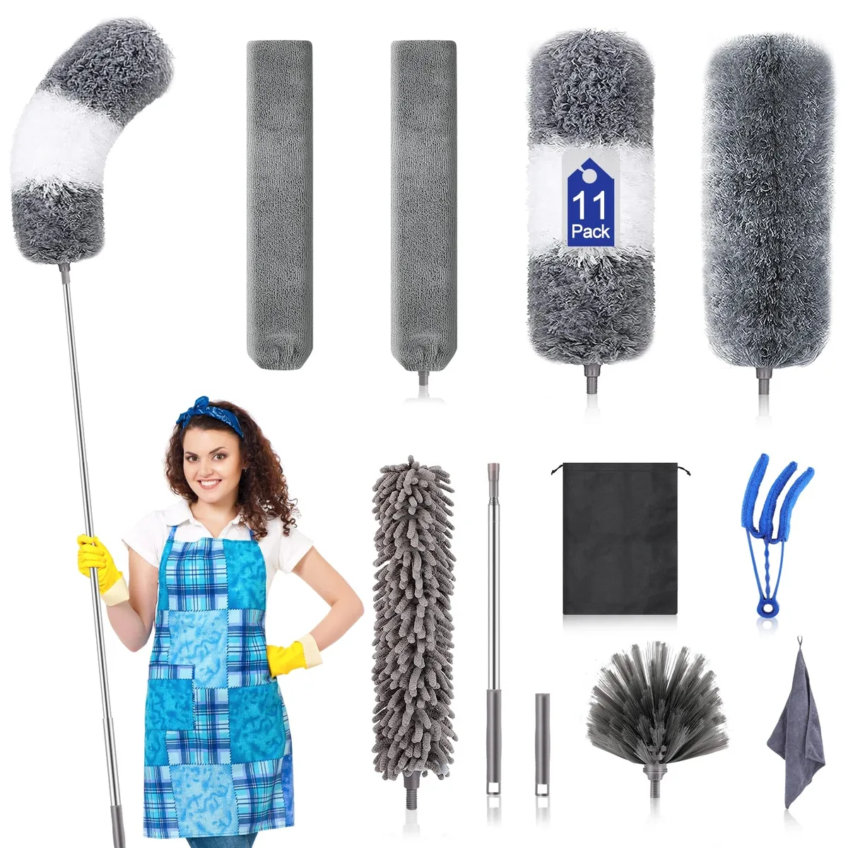  Microfiber Duster Kit 11PCS Washable Extension Pole 30 to 100 in — product photo