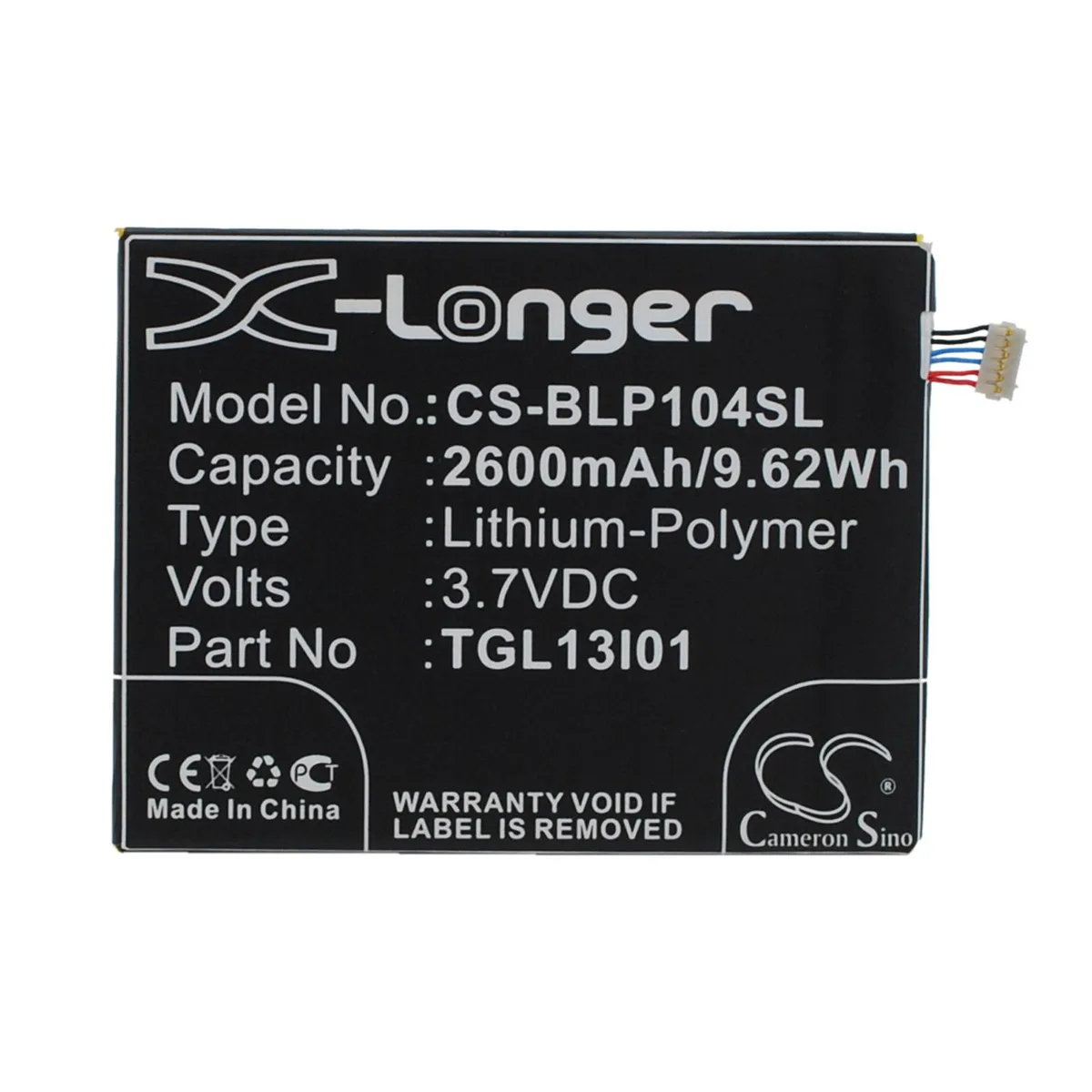 Cameron &amp; Co Cameron &amp; Co DS-CS-BLP104SL cell phone battery 2.6 Ah 3.7 V 2600 mAh 9.62 Wh — product photo