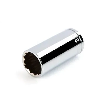 Polished chrome 26 mm deep 12-point socket with die-stamped markings