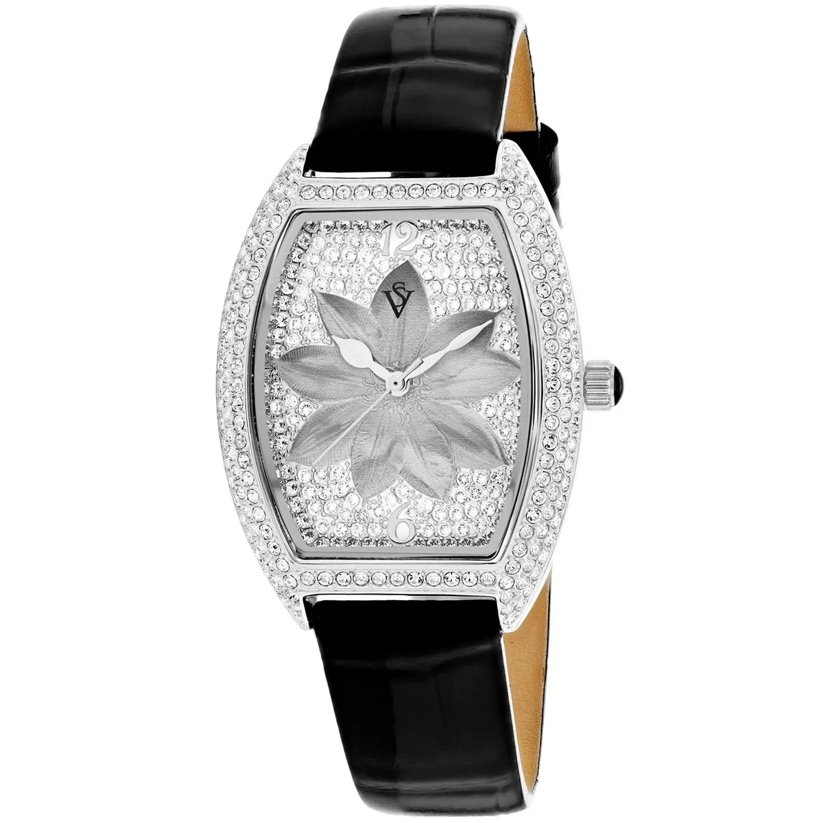 White dial watch with stainless steel case and leather strap