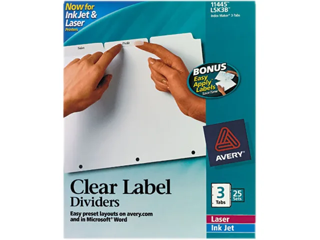 Avery Avery 11445 Index Dividers 3 White Tabs 25 Sets 8.50 x 11.00 accessory — product photo