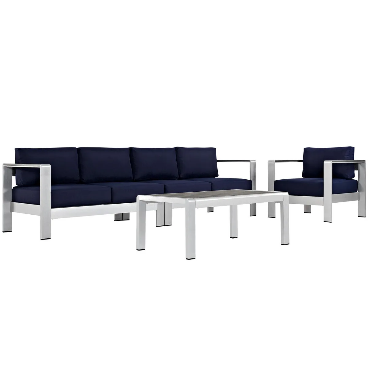 Modway Furniture Modway Furniture Shore 4-Piece Aluminum Sectional Sofa Set Silver Navy — product photo