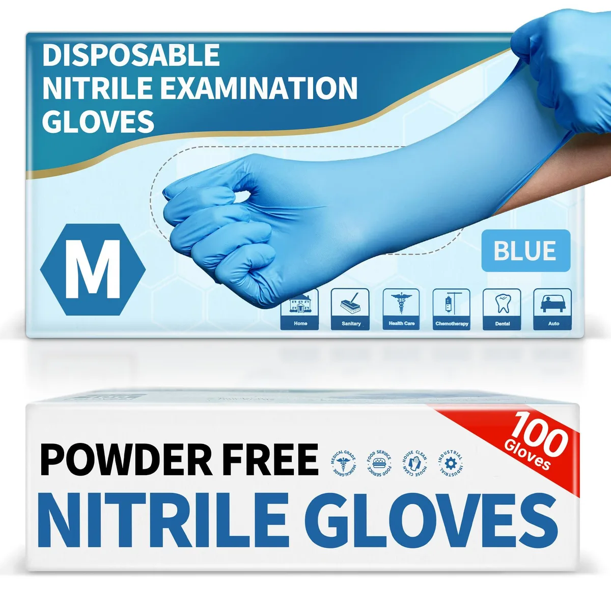 Box of 100 blue nitrile disposable gloves, medium size