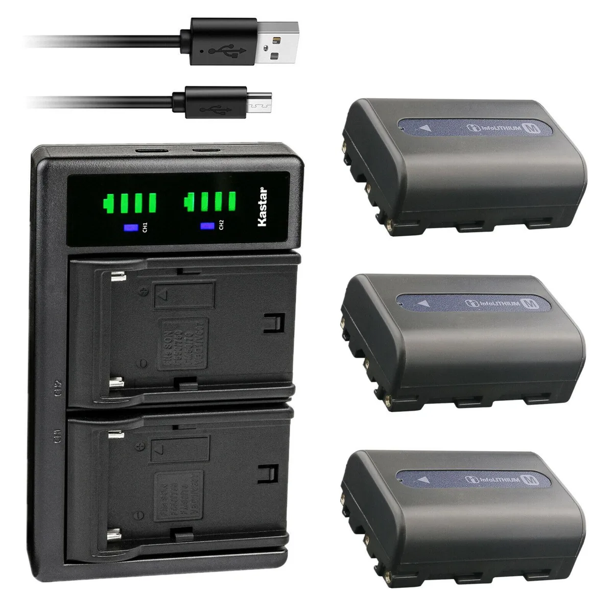 Kastar Kastar NP-FM50 3-pack battery &amp; LTD2 USB charger — product photo