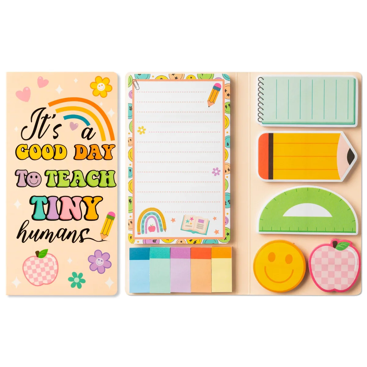 Multicoloured retro teacher sticky notes set with divider tabs and themed pads 550 sheets