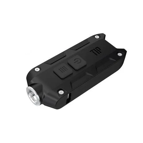 Black cylindrical tactical flashlight with side switches