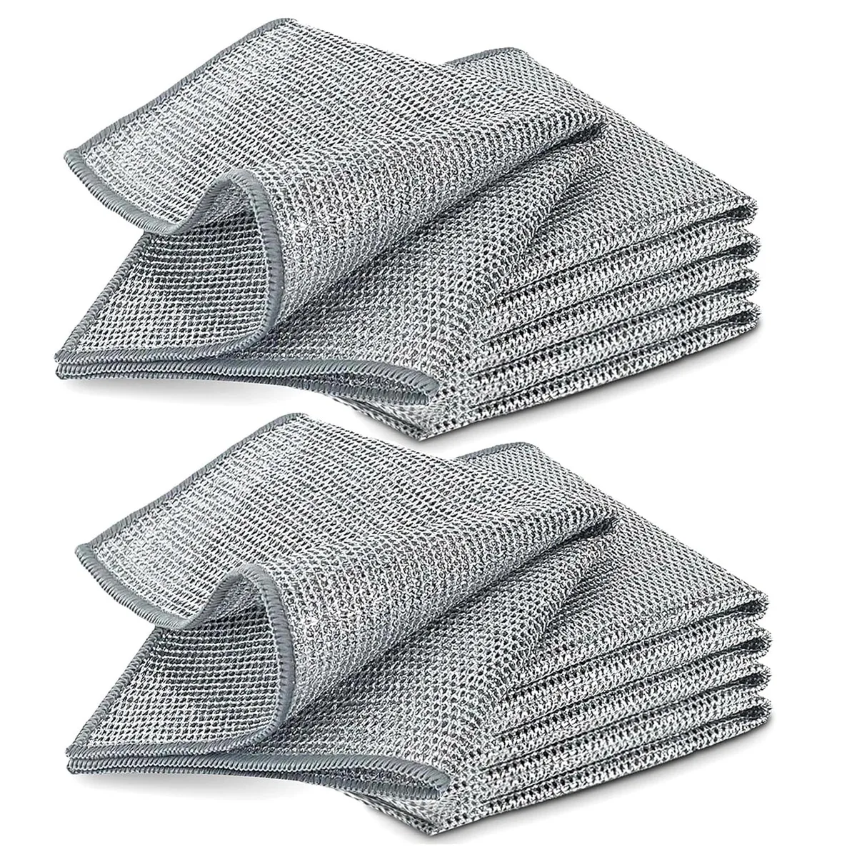 Ten double-layer stainless steel wire cleaning cloths in a pack