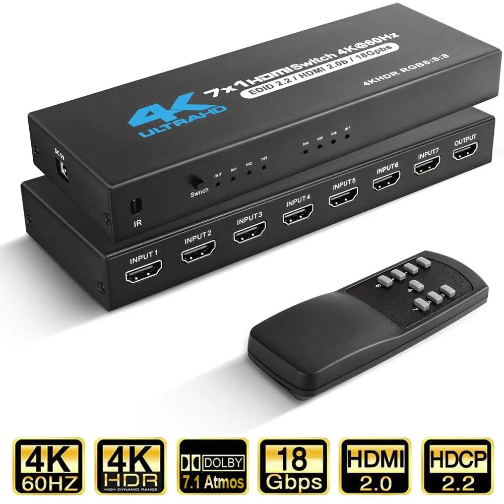 ESTONE ESTONE 7-port HDMI Switch 4K@60Hz 18Gbps Black — product photo