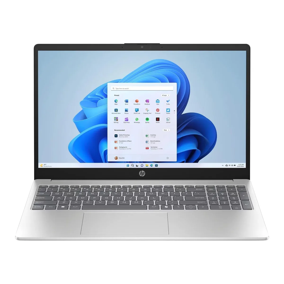 Silver 15.6 inch HP laptop with non-touch HD screen
