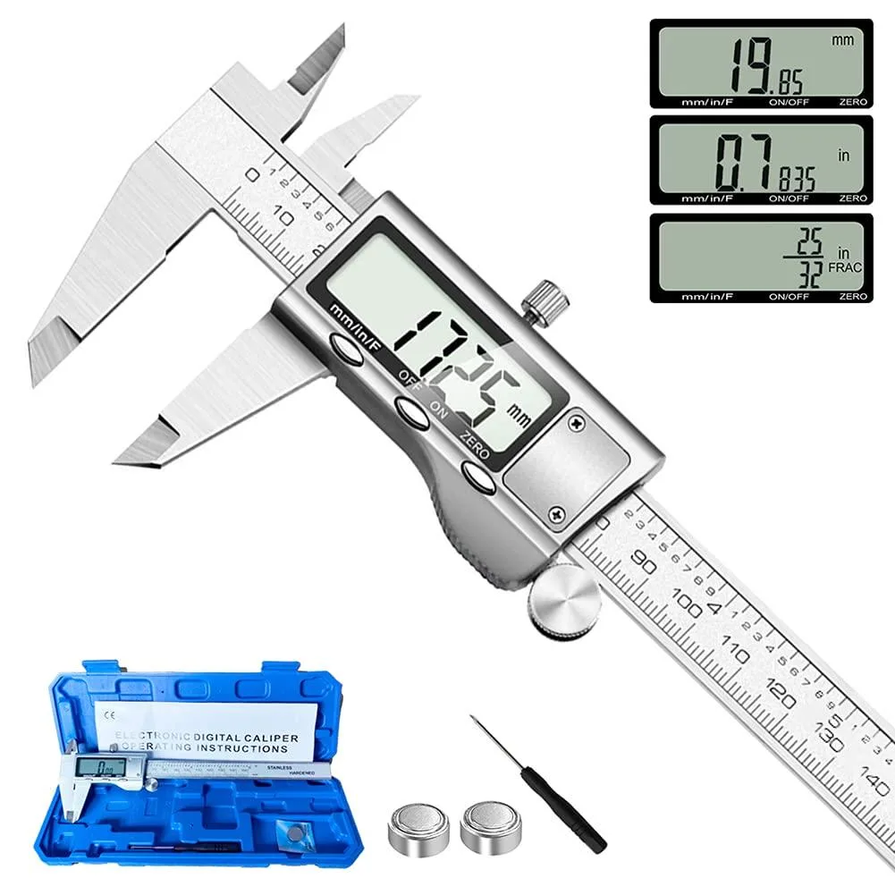 Stainless steel digital caliper with large LCD screen, 150 mm range