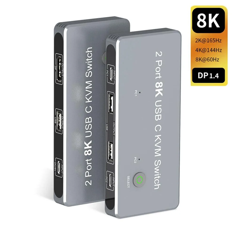 LUOM LUOM TJ-A0126 2-Port USB-C DP 1.4 KVM Switch 8K@60Hz 4K@144Hz 3×USB 2.0 — product photo
