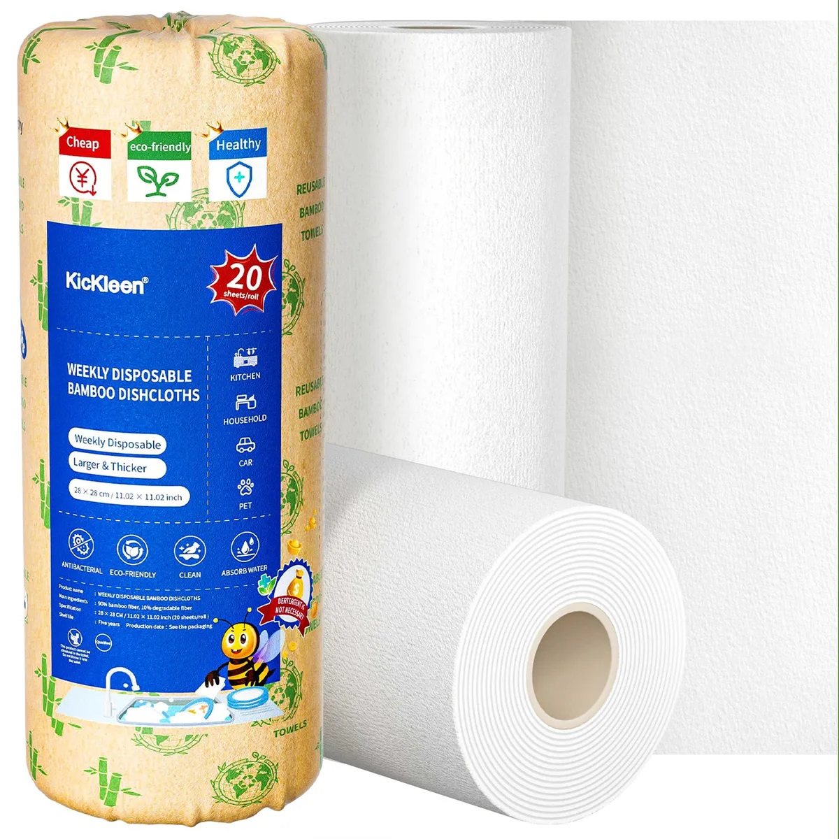  3M Reusable Bamboo Towels 20 Sheets 11.2"x11 White — product photo