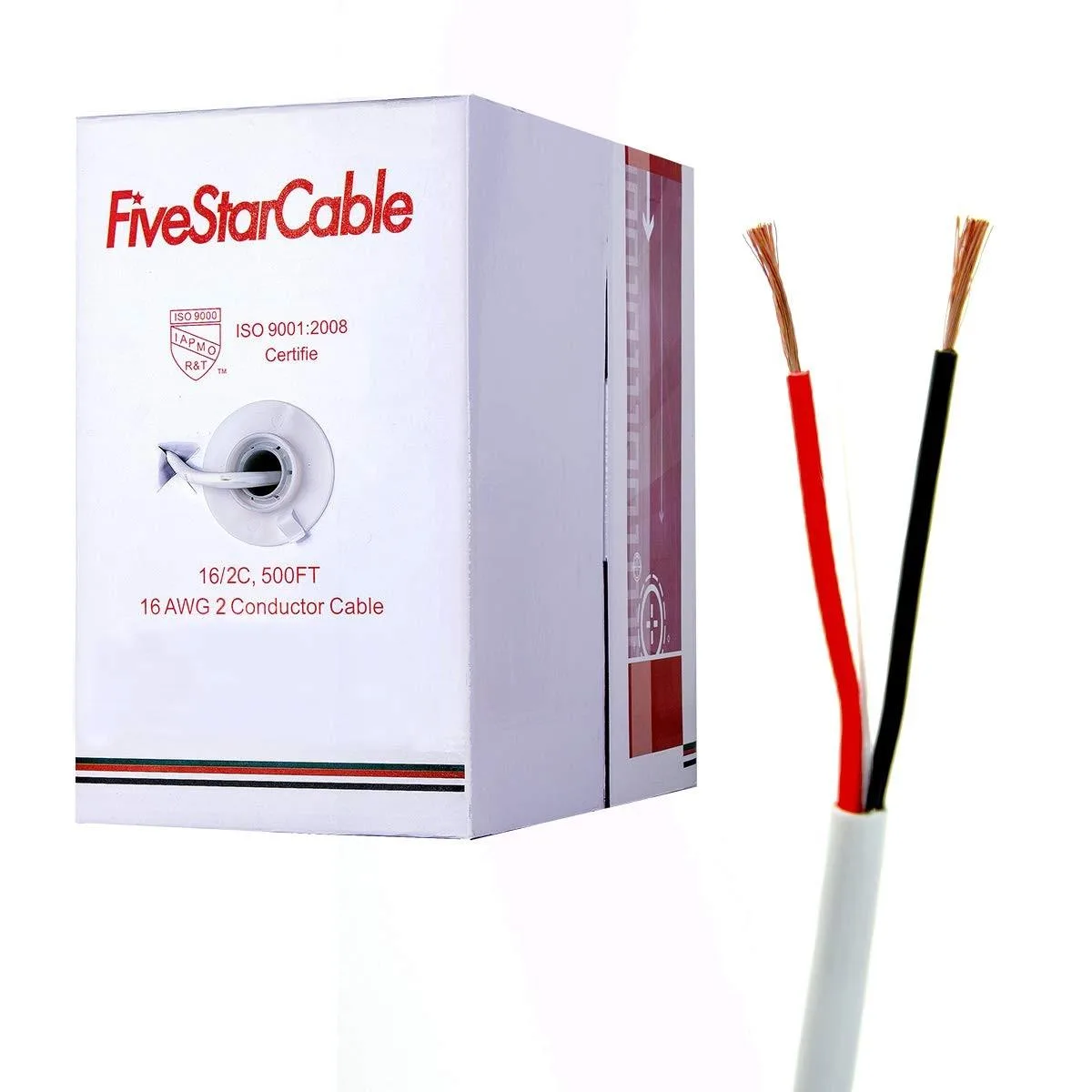 White 16 AWG 2-conductor CMR speaker wire in easy-pull box, 500ft