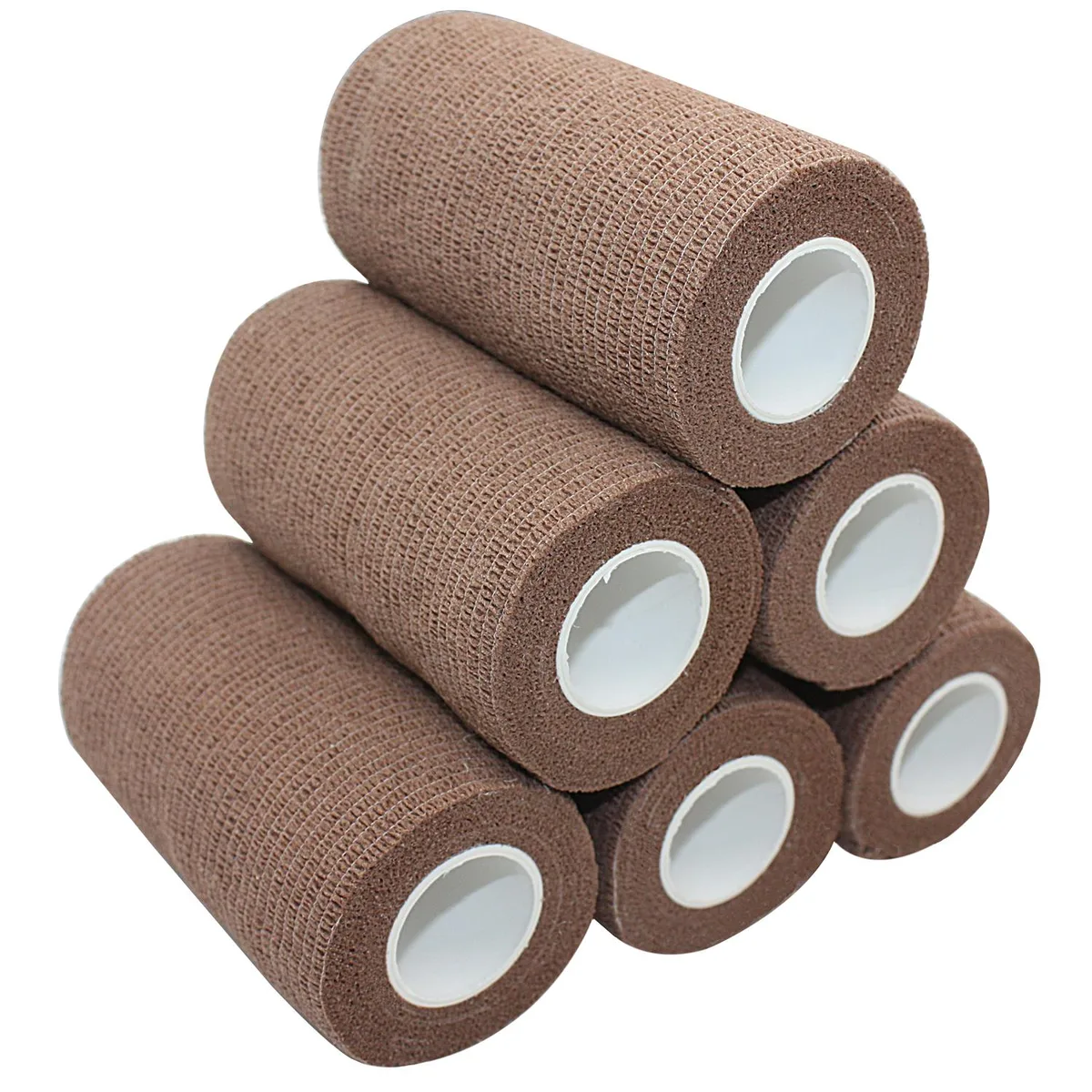 COMOmed COMOmed Self-Adherent Cohesive Bandage Latex 4" x 5 Yards Brown 6 Rolls First Aid — product photo