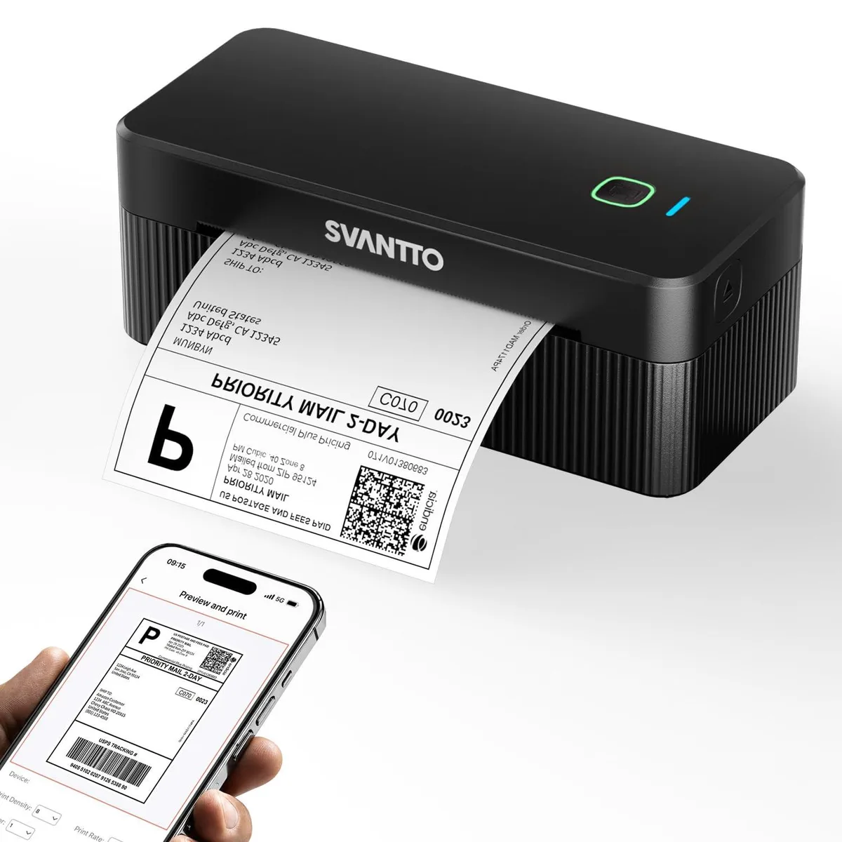 Compact white thermal label printer with Bluetooth 4.0 and 4-inch print width