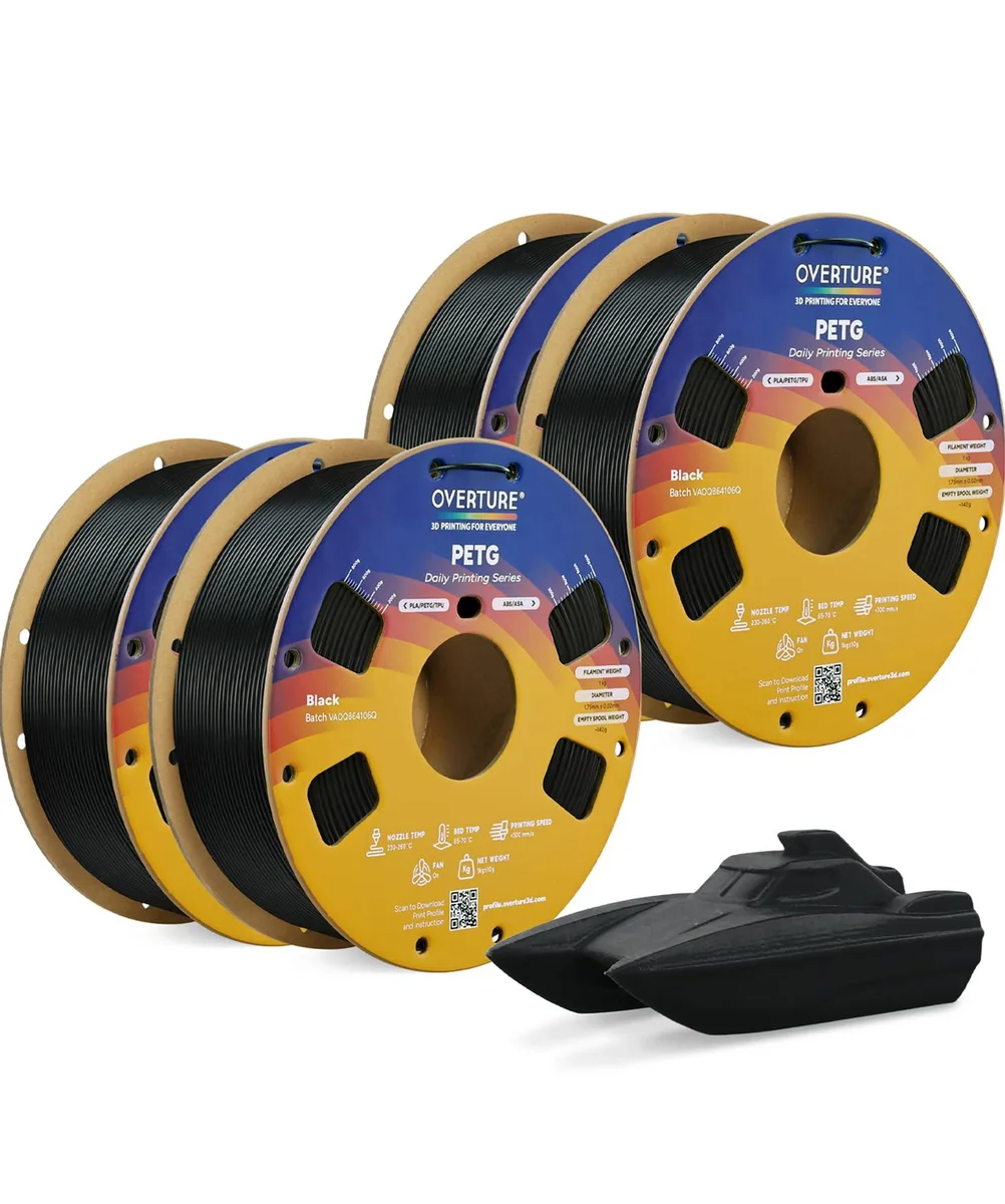  OVERTURE PETG Filament 1.75mm Black 4kg 4-Pack — product photo