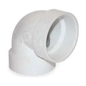 White PVC 90-degree vent elbow with hub connection