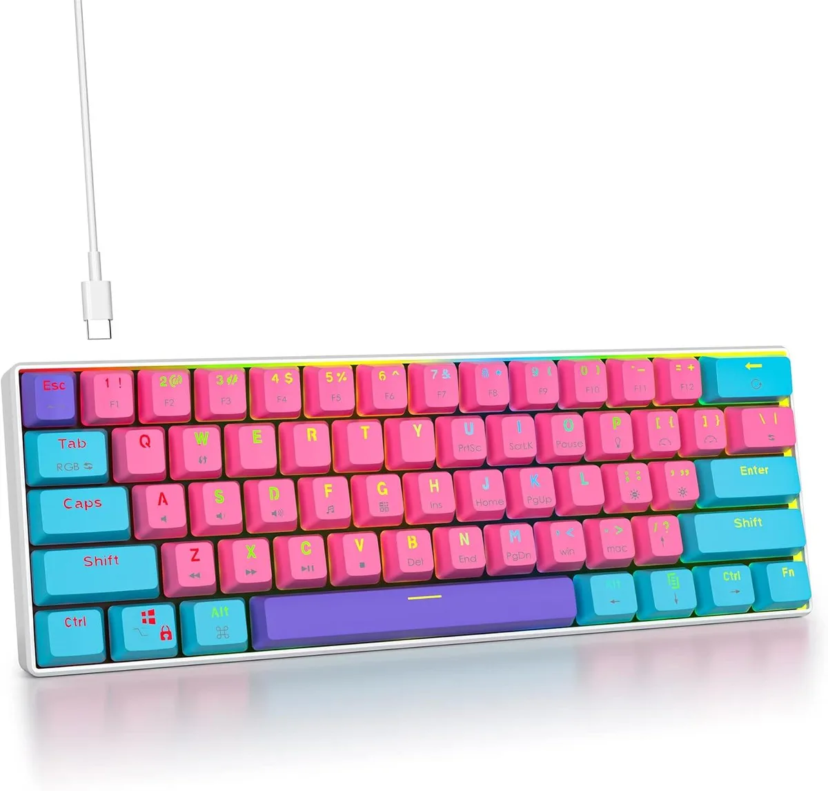 TUKO TUKO 60% Mechanical Gaming Keyboard 61 Keys Red Switch Pink — product photo