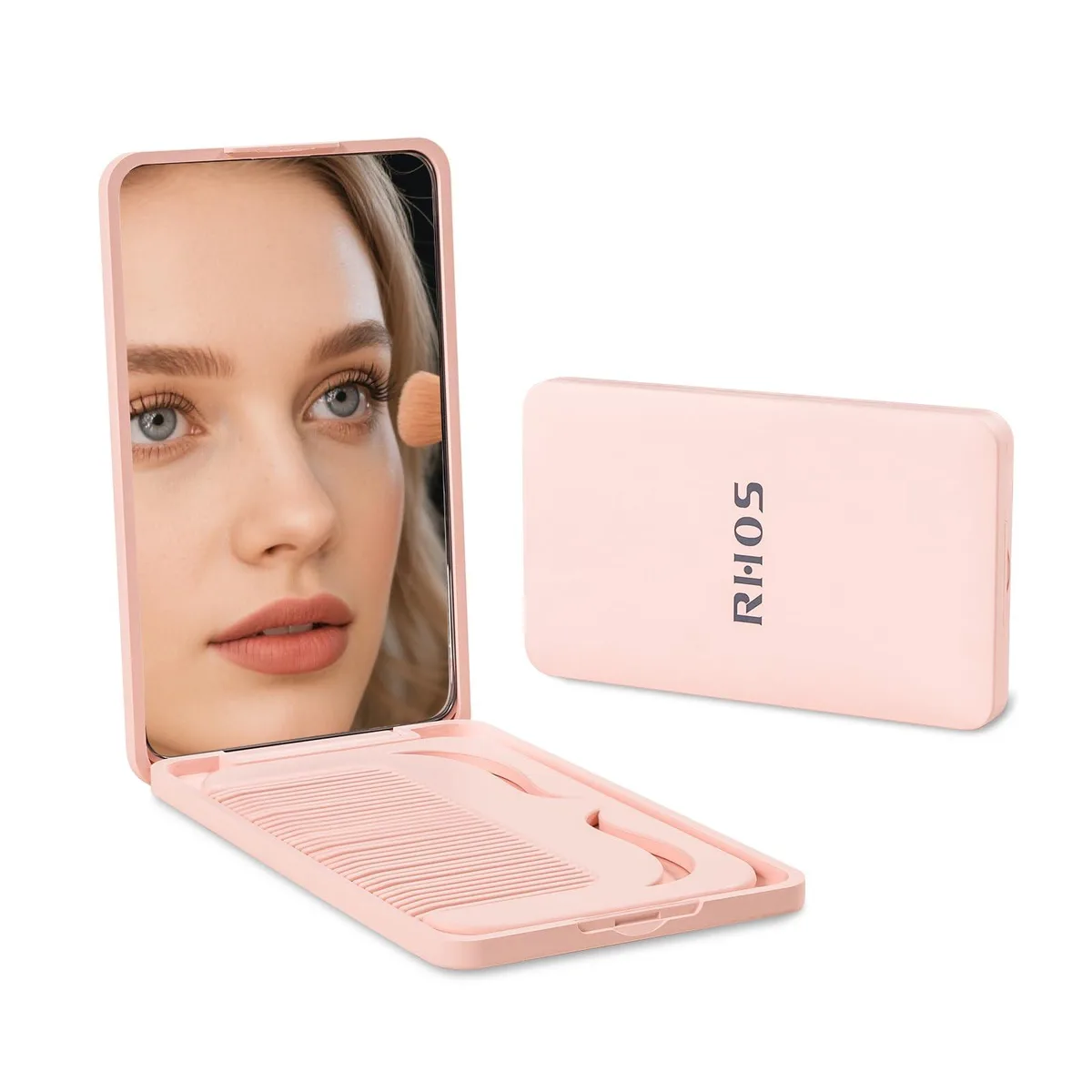 RHOS Folding Mirror with Comb Pink 3.9"L x 2.4"W — product photo
