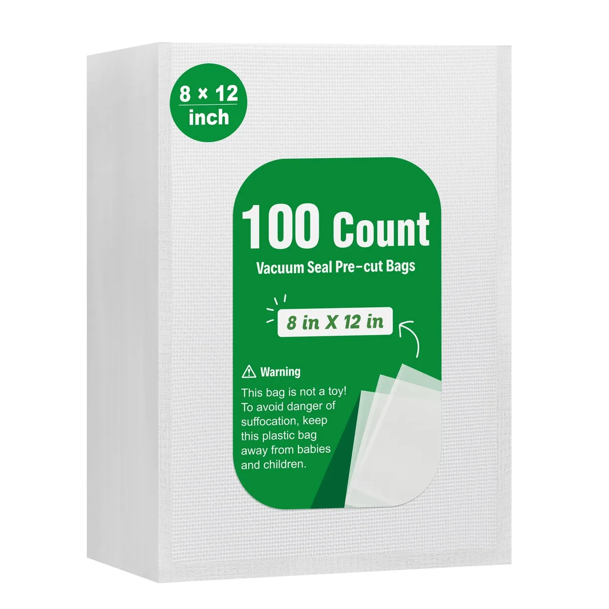 Box of 100 clear embossed vacuum sealer bags 8 by 12 inches