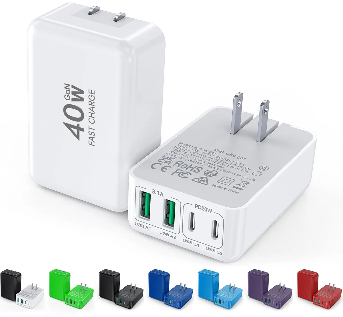  Qwinjwin 40W 4-Port Flat Foldable USB-C Wall Charger 2-Pack — product photo