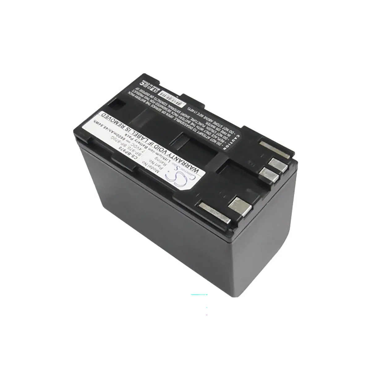 Black rectangular lithium-ion camera battery with smooth finish and contacts on one end